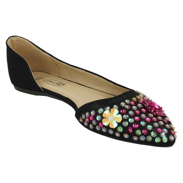 Spot On Ladies Spot On Sequin Ballerinas With Flower Detail F80374