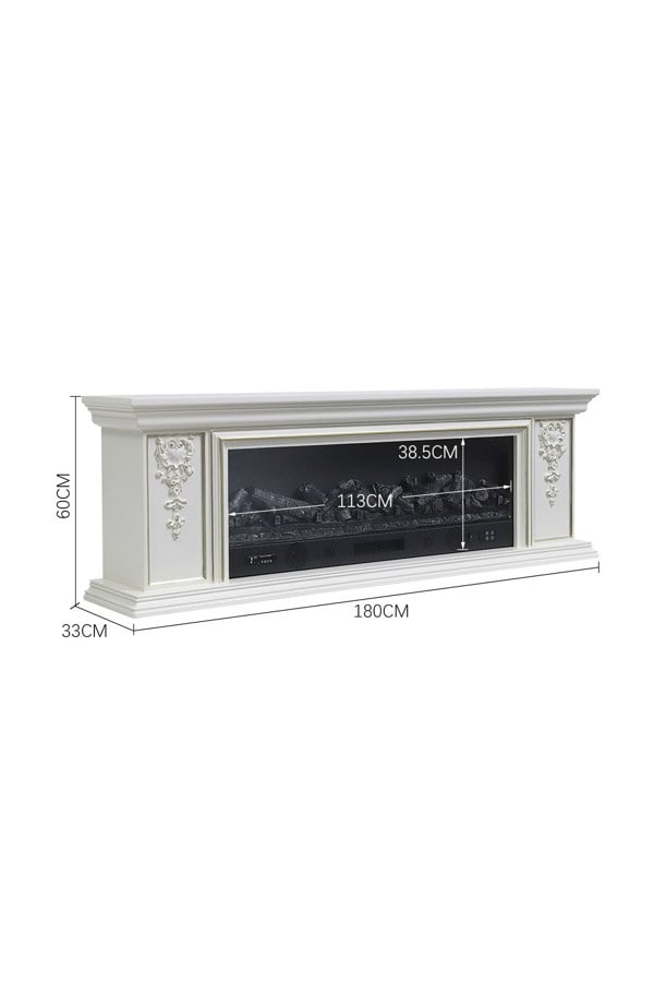 Living and Home Natural Resin Carved Craftsman TV Stand Electric Fireplace Adjustable Flame with Remote - White & Gold