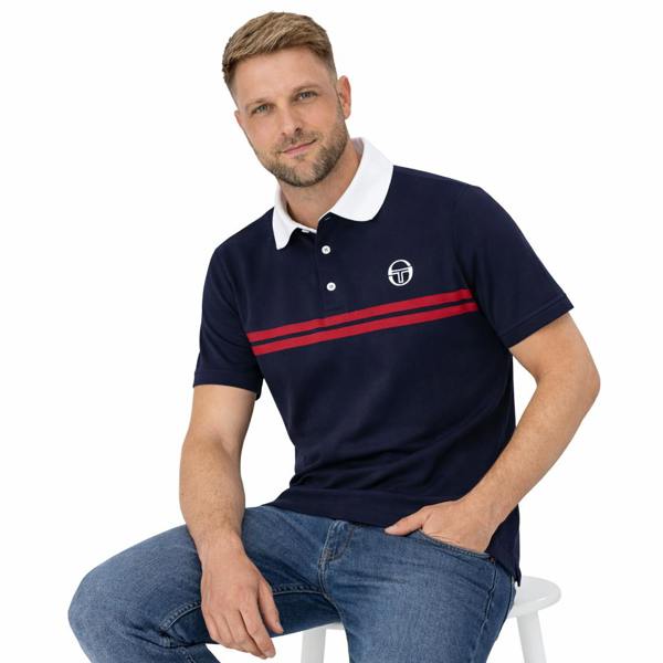 Sergio Tacchini Supermac Polo Shirt Maritime Blue/Adrenaline Rush