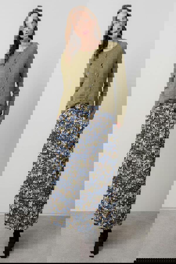 Lily & Me Alice Geometric Print Maxi Skirt Navy