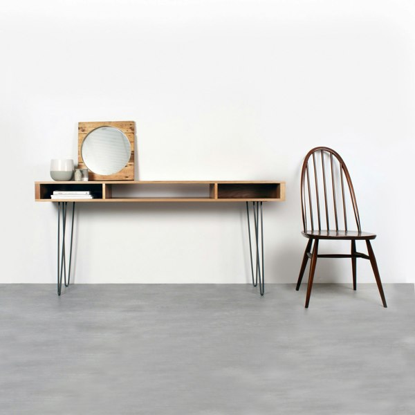 The Urban Editions Marston Wide Console Table on Mid Century Hairpin Legs