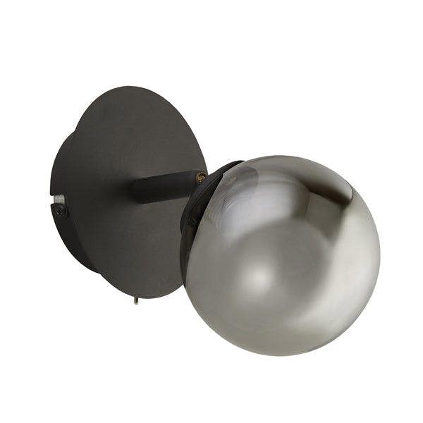 Pagazzi Lighting Navarro Matt Black & Smoked Glass Wall Light