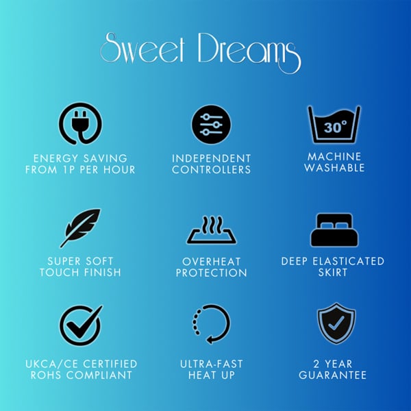 Sweet Dreams Electric Blanket Super King Bed Size Machine Washable Elasticated Skirt - Overheat Safety