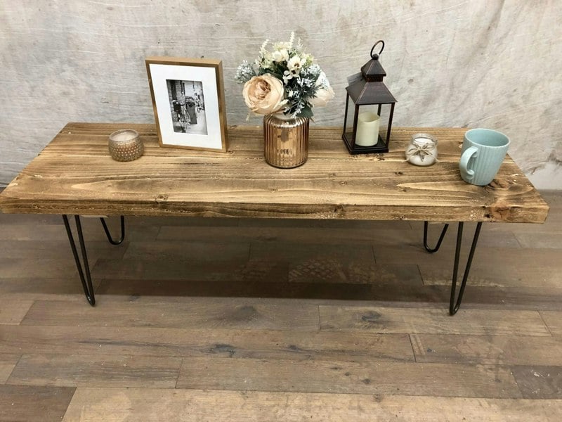 The Bespoke Carpentry Co Rustic Solid Wood Coffee Table with Hairpin Legs