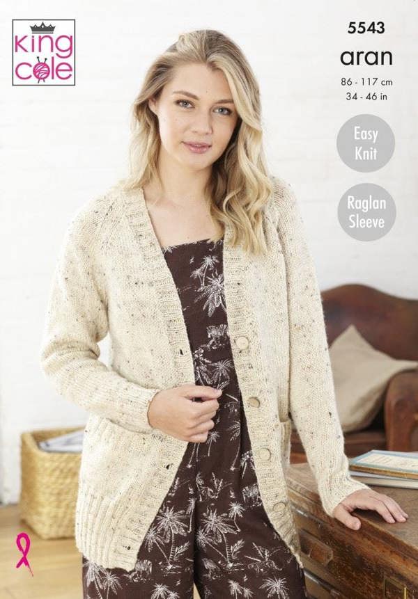 King Cole Fashion Aran Knitting Pattern 5543, Cardigans, Sweaters for Men, Women, 34 - 46 Inches - Easy