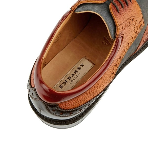 Embassy London Toledo - Foxy - Men's dressy shoe with broguing in grey suede & tan leather