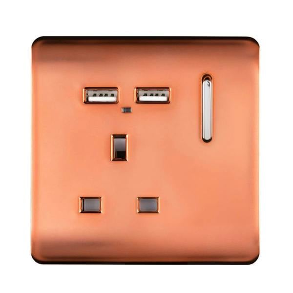 Trendi Switch 1 Gang USB 2100mA Plug Socket in Copper