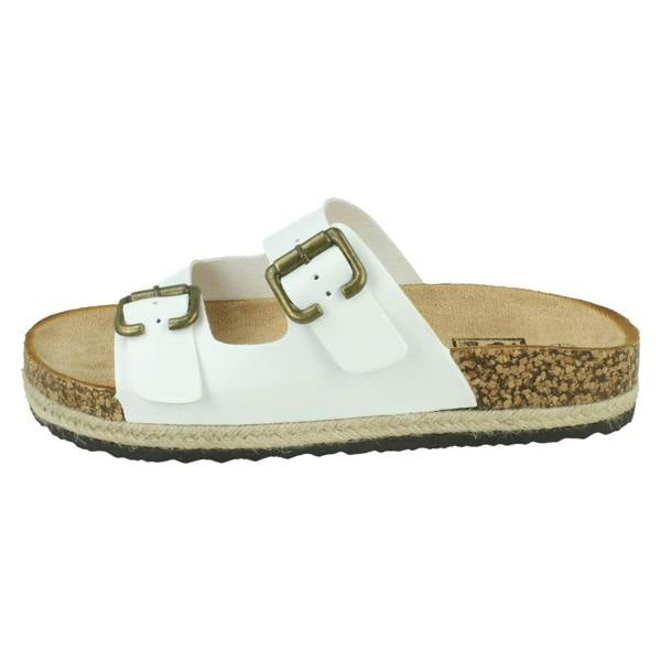 Down to Earth Ladies Down To Earth Twin Buckle Strap Sliders Sandals F12086