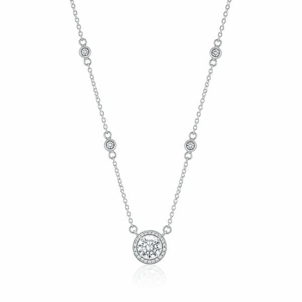 Say It With Round Stone Halo Necklace - Silver