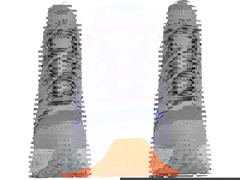 Karrimor Kestrel Womens Casual Walking Trail Hiking Outdoor Trainers, front view of the purple and orange athletic shoe with laces and durable sole.