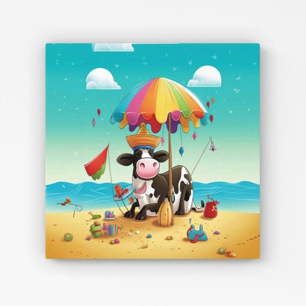 Warren Reed Cow On A Beach Holiday Canvas