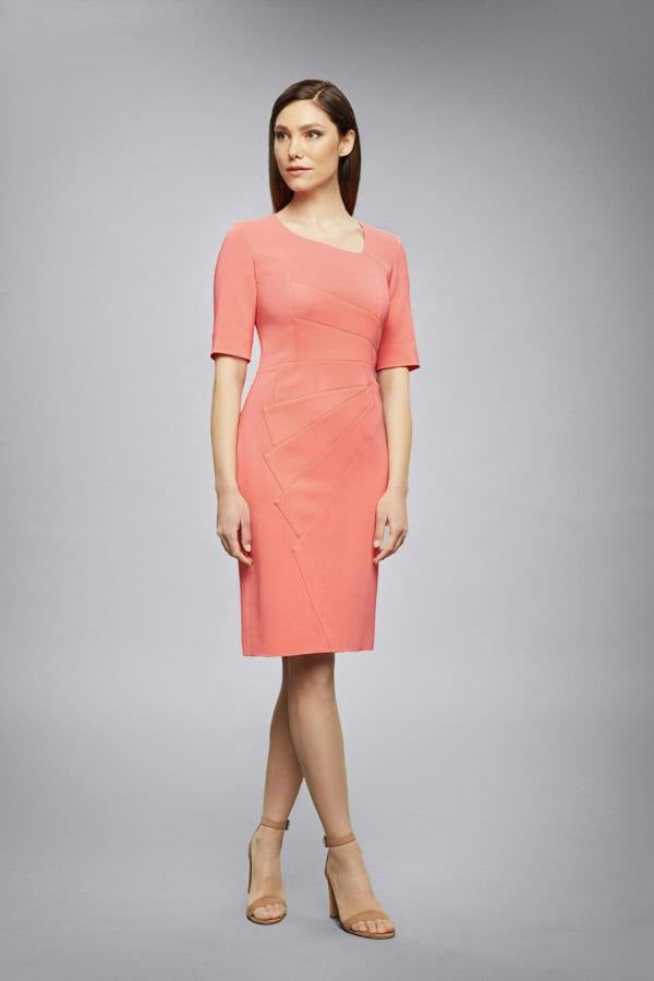 Rumour London Amelie fitted knee length dress with asymmetrical neckline in coral
