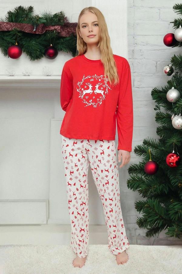 WOVCOR 2-Piece 100% Cotton Christmas Themed Knit Pajama Set