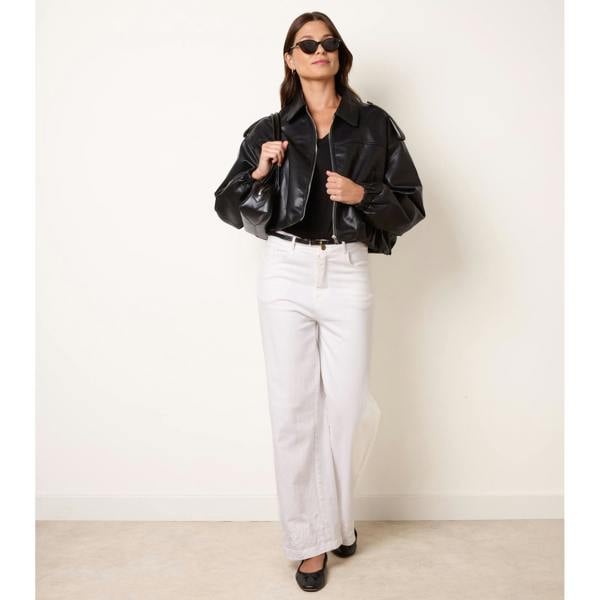 Blue Vanilla Puffball Zip Front PU Leather Jacket