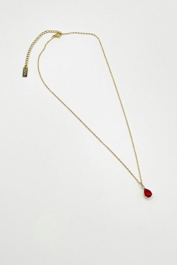 SVNX Rhinestone Teardrop Necklace & Earrings Set in Red - Gift Boxed