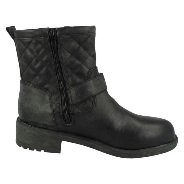 Spot On Ladies Spot On Mid Heel Quilted Biker Boots