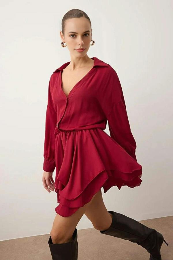 WOVCOR Super Mini Woven Chiffon Dress with Ruffle Detail