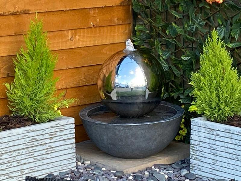 Tranquillity Water Features Sphere & Resin Base Modern Metal Water Feature