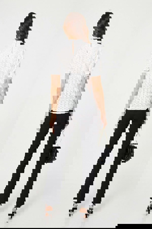 White | Lace Texture Frilled Short Sleeve Blouse
