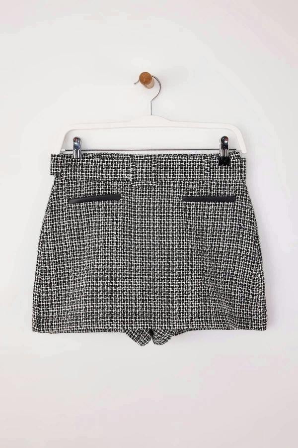 WOVCOR Belted Tweed Mini Short Skirt