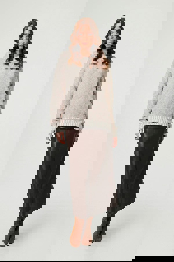 Grey | Contrast Trim Balloon Sleeve Jumper
