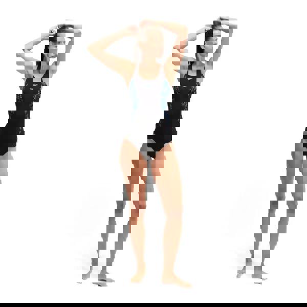 Speedo navy blue placement muscleback swimsuit with mesh back