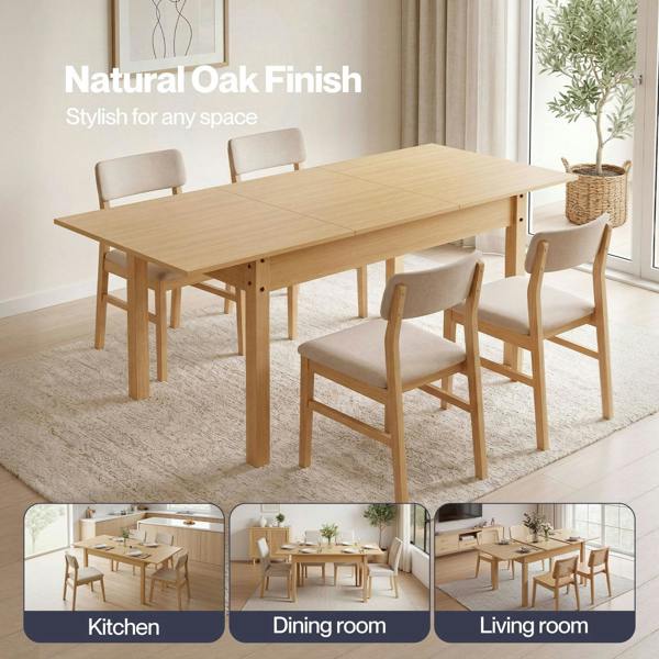 Levede Extendable Dining Table Oak Modern Rectangular Kitchen Table 4-6 Seat