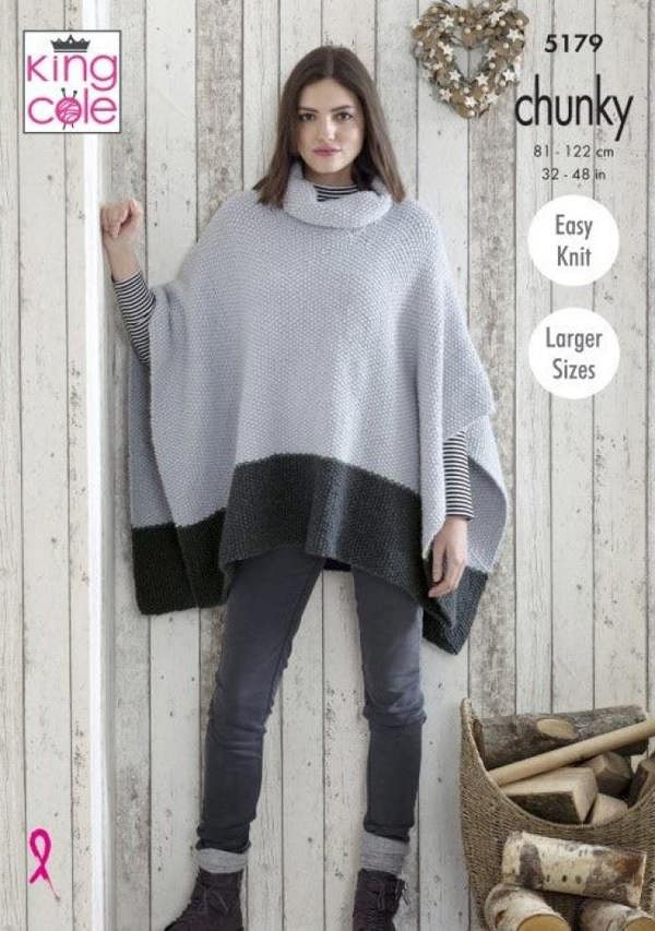 King Cole Timeless Chunky Knitting Pattern 5179, Ponchos for Women, 32 - 38 Inches - Easy