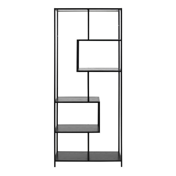 Furniture To Go Seaford Tall Black Metal Bookcase with 5 Black Shelves