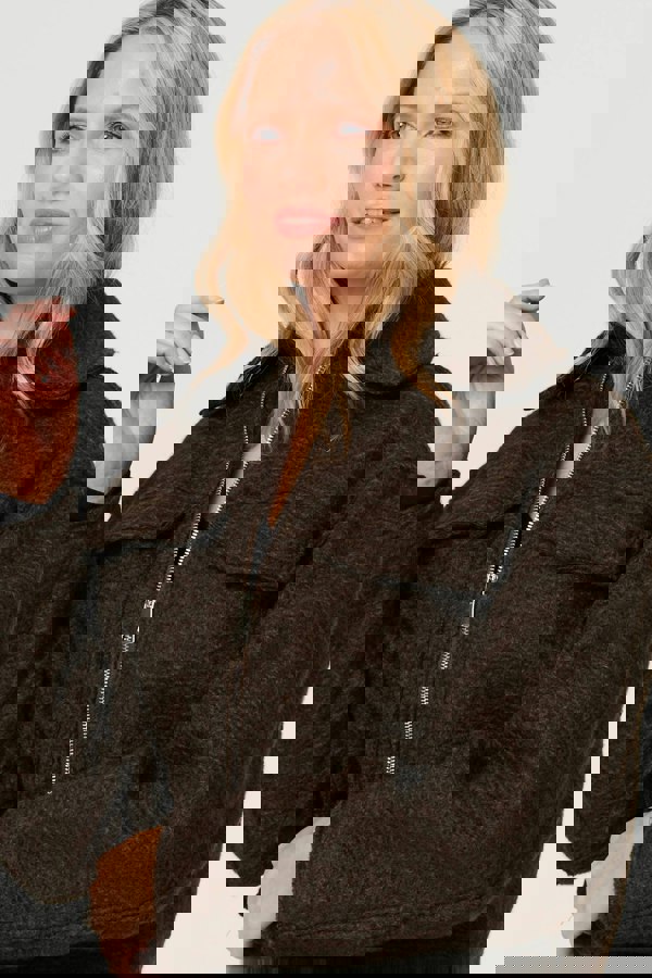 Brown | Collared Pocket Front Cropped Jacket
