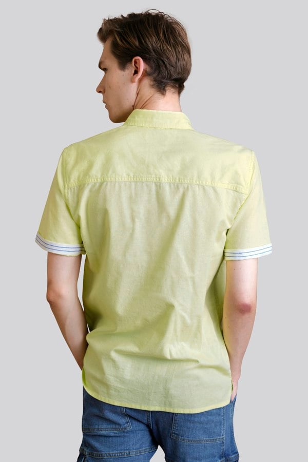 ENORSIA Men’s Lime Green Linen Blend Short Sleeve Shirt