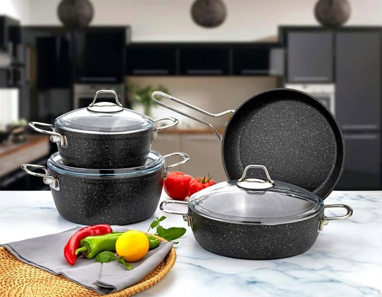 Rozi Zumrut Collection 7-Piece Non-Stick Granite Cookware Set