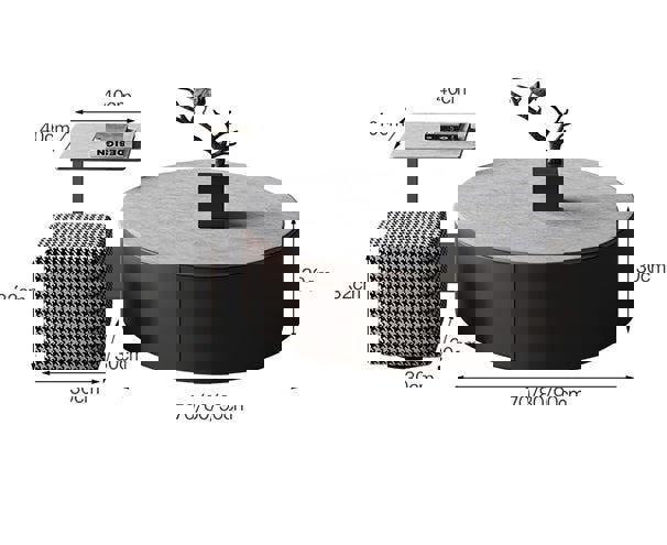 Alvis Coffee Table Set With Stool, Sintered Stone-Weilai Concept-Weilai Concept