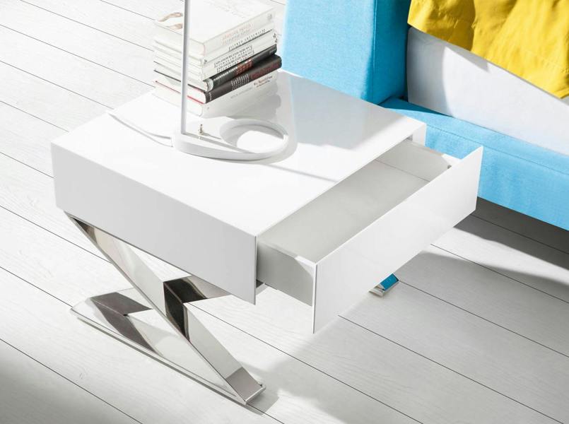 Angel Cerdá Bedside Table White Wood and Chromed Steel 7007