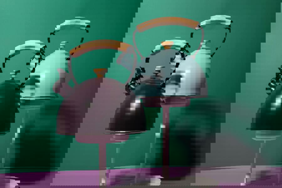 La Cafetière 1.6L Sky Blue Whistling Kettle, Stainless Steel with Wooden Handle