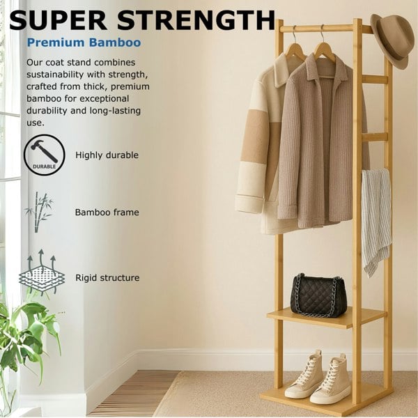 BMBO Narrow Wooden Clothes Rail With 2 Shelves