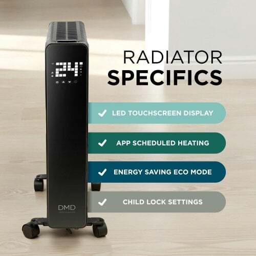 DMD Collective Smart WiFi Electric Radiator Heater with Remote & Timer 2500W
