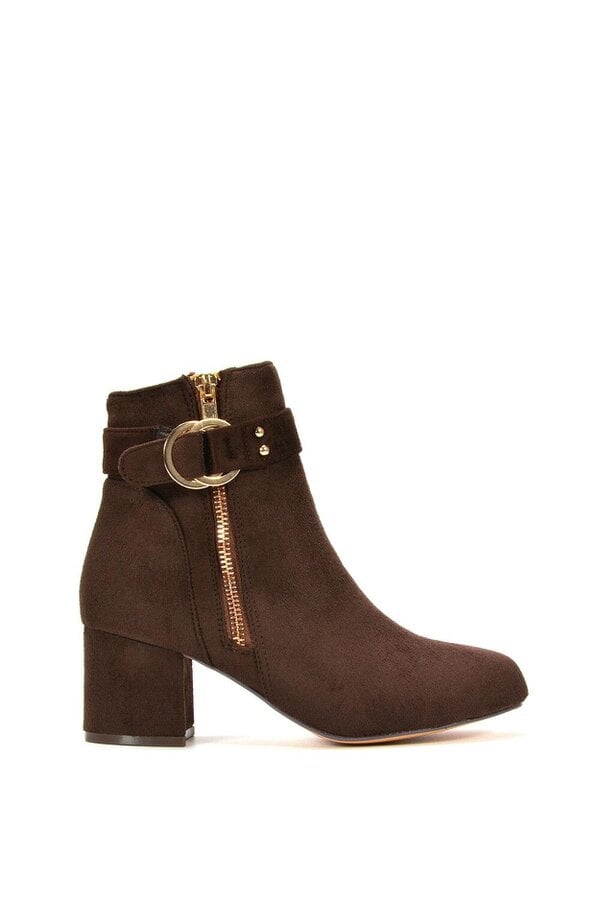 XY LONDON Mid Block Heel Ankle Boots - Brown