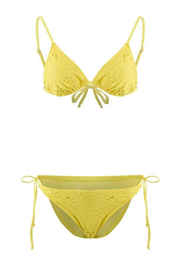 WOVCOR Textured Triangle Tie Regular Waist Bikini Set