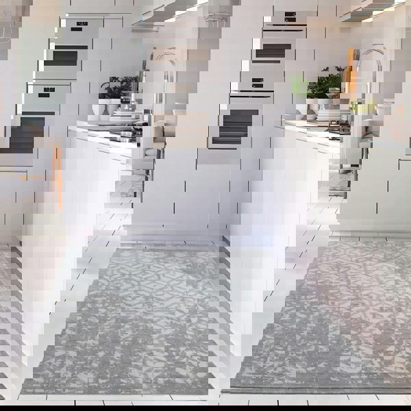 Machine Washable Flatweave Rug Geometric in Grey