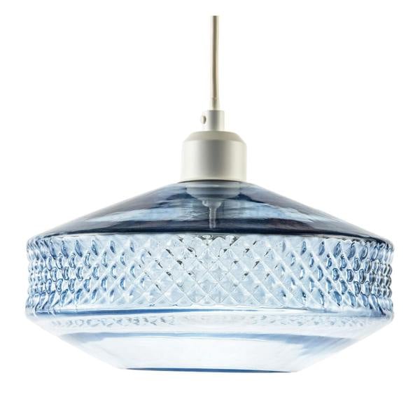 Blue Glass Pendant Lighting Shade with Strip of 3D Shaped Diamonds Image 1