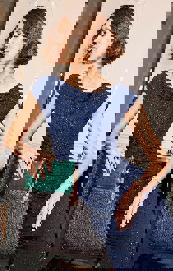 Alie Street London Cruise Cowl Neck Maxi Dress (Glitter Blue)