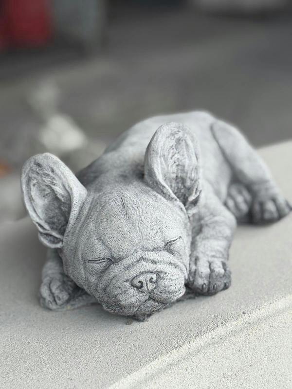 Stone Cast Cute Laying Frenchie Dog Statue