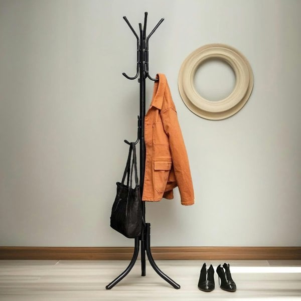 Rafaelo Mobilia Metal Coat Stand With 12 Hooks Black