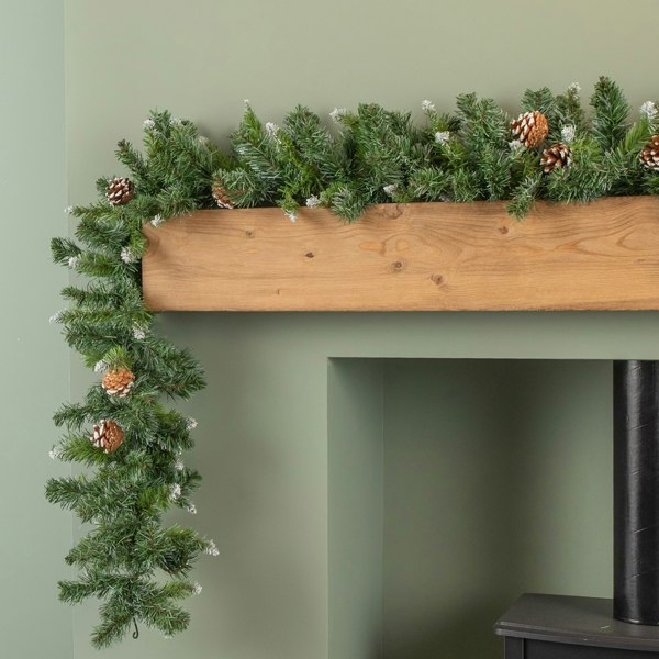 Samuel Alexander 270cm (9ft) x 25cm Snow Tipped King Fir Christmas Garland with Pine Cones