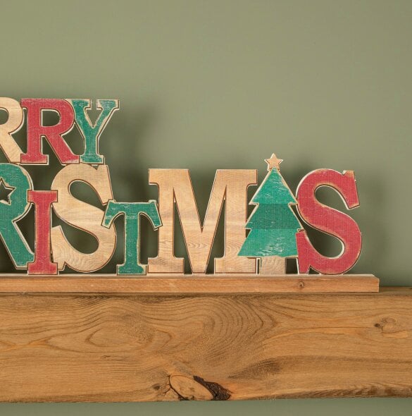 Samuel Alexander 80cm Red and Green Wooden Merry Christmas Table Top Sign