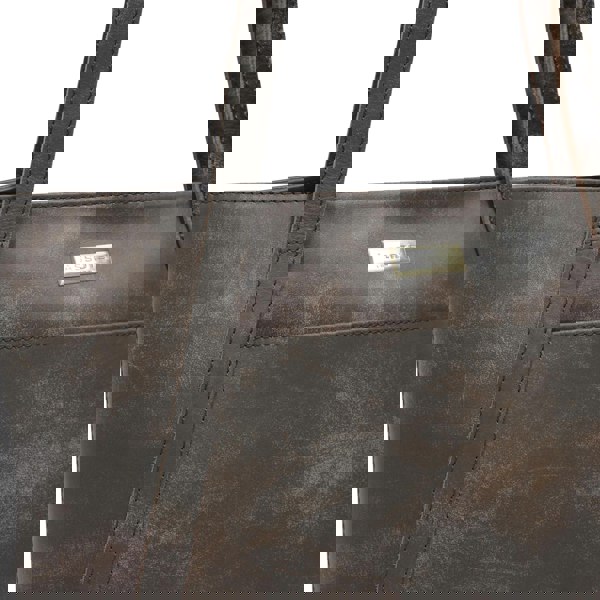 Assots London 'EVELYN' Brown Crazy Horse Distressed Real Leather Designer Tote Work Bag