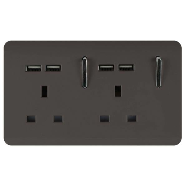 Trendi Switch 2 Gang 4 Port USB 2100mA Plug Socket in Dark Mocha Brown