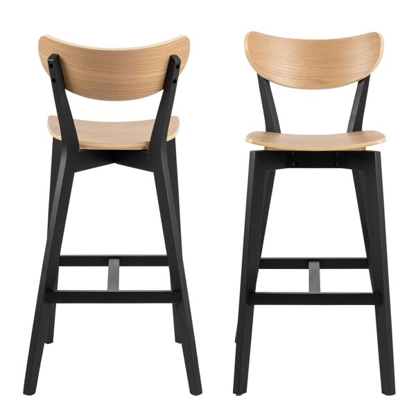 Wyld Haus Set of 2 Saffron Black and Natural Oak Veener Bar Stools