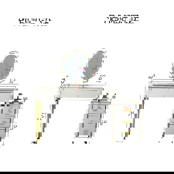 Duran Dressing Table With LED Mirror, Cream-Weilai Concept-Option 2 With 50cm Chest of Drawers-With Stool-Weilai Concept